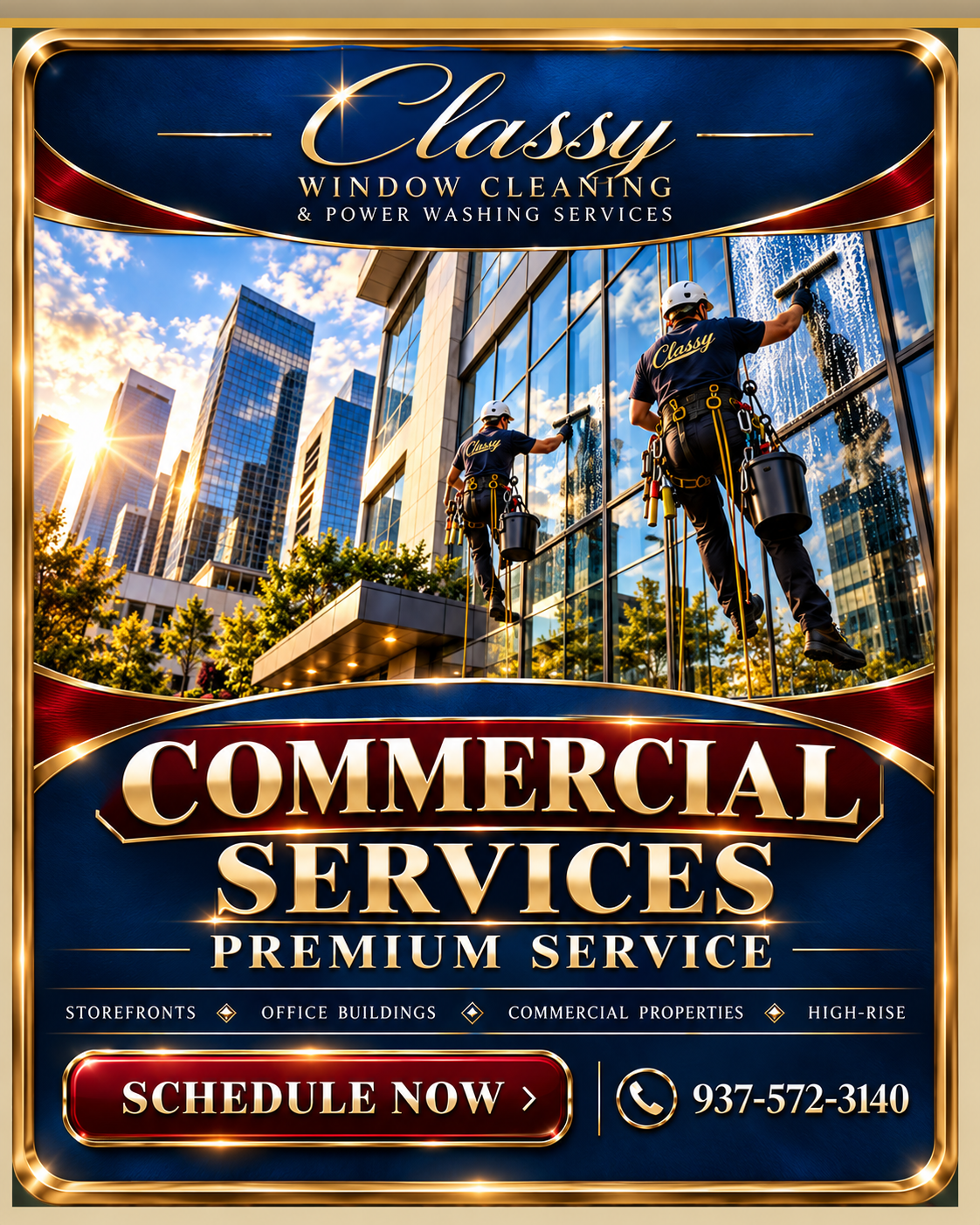 Classy commercial window cleaning services — open Commercial Calendar