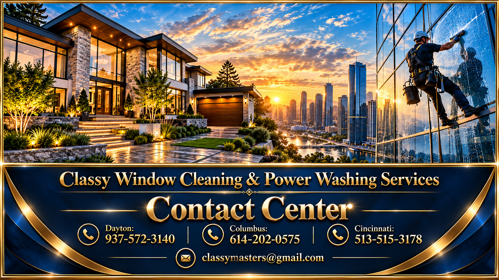 Classy contact center — Dayton 937-572-3140, Columbus 614-202-0575, Cincinnati 513-515-3178, classymasters@gmail.com